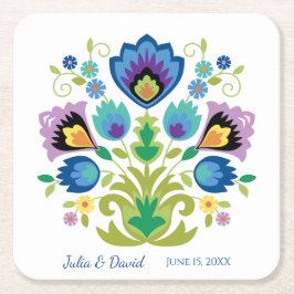 ポーランドの民俗花の青いラベンダー紙コースター スクエアペーパーコースター