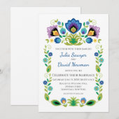 ポーランドの民俗花の青いラベンダー 招待状 (正面/裏面)