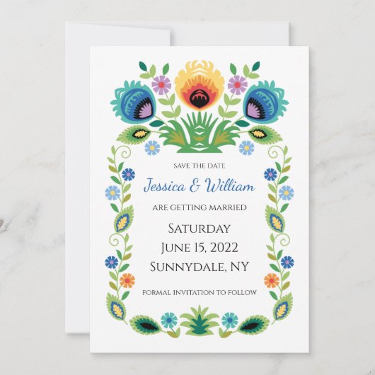 ポーランドの民俗花 ラベンダーと黄色 セーブザデート (正面)