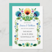 ポーランドの民俗花 ラベンダーと黄色 セーブザデート (正面/裏面)