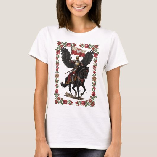 ポーランドの羽根騎兵のフォルクロアフレームアート Tシャツ (正面)