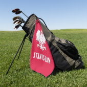 ポーランドの赤と白の鷹 ポーランド語カスタムネーム付き ゴルフタオル (グリーン)