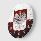 ポーランドの黒くグランジな旗 ラージ壁時計 (傾斜)