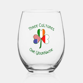 ポーランドアイリッシュアメリカンフラッグスシャムロパーソナライズされたック ステムなしワイングラス