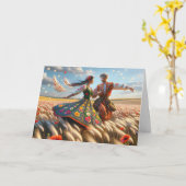 ポーランドカップル踊り カード (黄色い花)