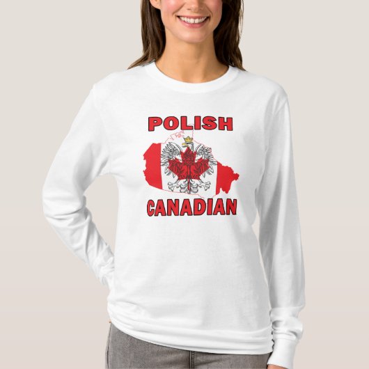 ポーランドカナダ国旗のカナダの地図 Tシャツ (正面)