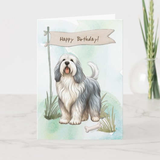 ポーランドシープドッグ犬の下の誕生日標識 カード (正面)