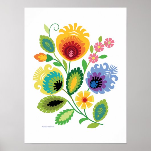 ポーランドフォークアートイエローフラワーポスター ポスター (正面)