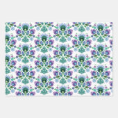 ポーランドフォークアートライトブルーフラワー ラッピングペーパーシート (正面2)