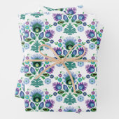 ポーランドフォークアートライトブルーフラワー ラッピングペーパーシート (インサイチュ)