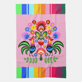 ポーランドフォークアート – フローラ刺繍パターン キッチンタオル