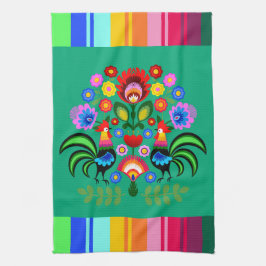 ポーランドフォークアート – フローラ刺繍パターン キッチンタオル