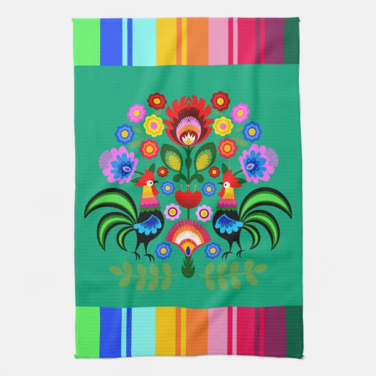 ポーランドフォークアート – フローラ刺繍パターン キッチンタオル (縦)