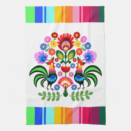ポーランドフォークアート – フローラ刺繍パターン キッチンタオル (縦)