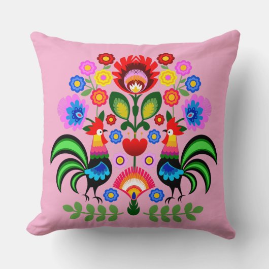 ポーランドフォークアート – フローラ刺繍パターン クッション (正面)