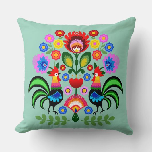 ポーランドフォークアート – フローラ刺繍パターン クッション (正面)