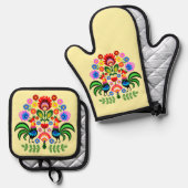 ポーランドフォークアート – フローラ刺繍パターン 鍋つかみ&鍋敷きセット (正面/裏面)