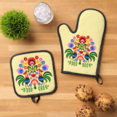 ポーランドフォークアート – フローラ刺繍パターン 鍋つかみ&鍋敷きセット (トップダウン)