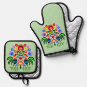 ポーランドフォークアート – フローラ刺繍パターン 鍋つかみ&鍋敷きセット (正面/裏面)