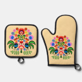 ポーランドフォークアート – フローラ刺繍パターン 鍋つかみ&鍋敷きセット (正面)