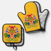 ポーランドフォークアート – フローラ刺繍パターン 鍋つかみ&鍋敷きセット (正面/裏面)