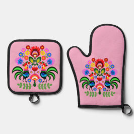 ポーランドフォークアート – フローラ刺繍パターン 鍋つかみ&鍋敷きセット