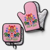 ポーランドフォークアート – フローラ刺繍パターン 鍋つかみ&鍋敷きセット (正面/裏面)