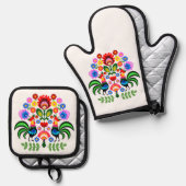 ポーランドフォークアート – フローラ刺繍パターン 鍋つかみ&鍋敷きセット (正面/裏面)