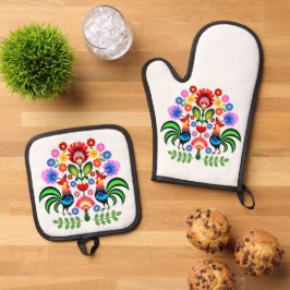 ポーランドフォークアート – フローラ刺繍パターン 鍋つかみ&鍋敷きセット