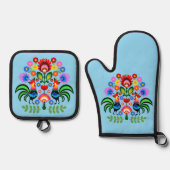 ポーランドフォークアート – フローラ刺繍パターン 鍋つかみ&鍋敷きセット (正面)