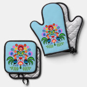 ポーランドフォークアート – フローラ刺繍パターン 鍋つかみ&鍋敷きセット (正面/裏面)