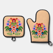 ポーランドフォークアート – フローラ刺繍パターン 鍋つかみ&鍋敷きセット (正面)