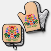 ポーランドフォークアート – フローラ刺繍パターン 鍋つかみ&鍋敷きセット (正面/裏面)