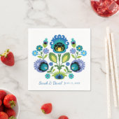 ポーランドフォークフラワーズブルーティール（緑がかった色）結婚ズナプキン スタンダードカクテルナプキン (インサイチュ)