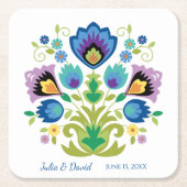 ポーランドフォークフラワーズブルーラベンダー紙コースター スクエアペーパーコースター (正面)