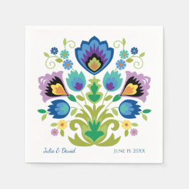 ポーランドフォークフラワーズブルーラベンダー スタンダードカクテルナプキン