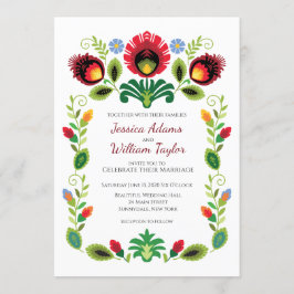 ポーランドフォークフラワーズレッド結婚式招待状 招待状