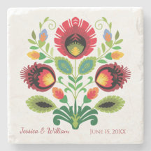 ポーランドフォークフラワーレッドストーンコースター