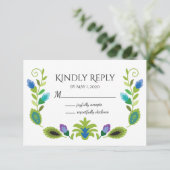 ポーランドフォーク花ティール（緑がかった色）応答カード 出欠カード (スタンド正面)