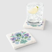 ポーランドフォーク花ライトブルー ストーンコースター (横)