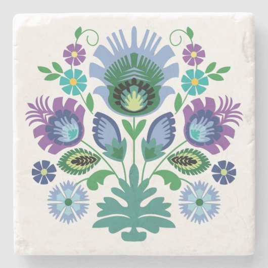 ポーランドフォーク花ライトブルー ストーンコースター (正面)