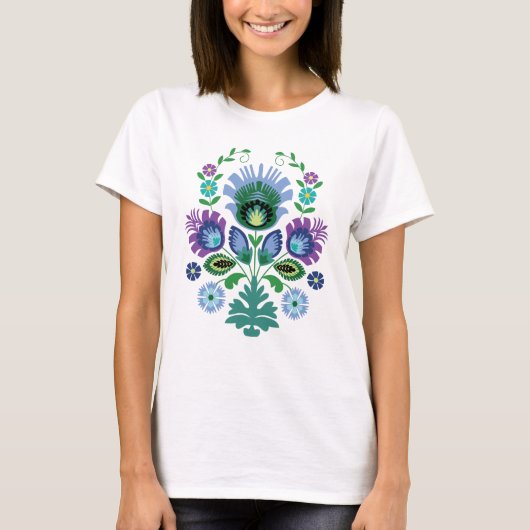 ポーランドフォーク花ライトブルー Tシャツ (正面)