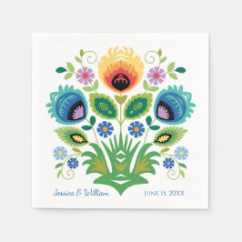 ポーランドフォーク花ラベンダーと黄色 スタンダードカクテルナプキン