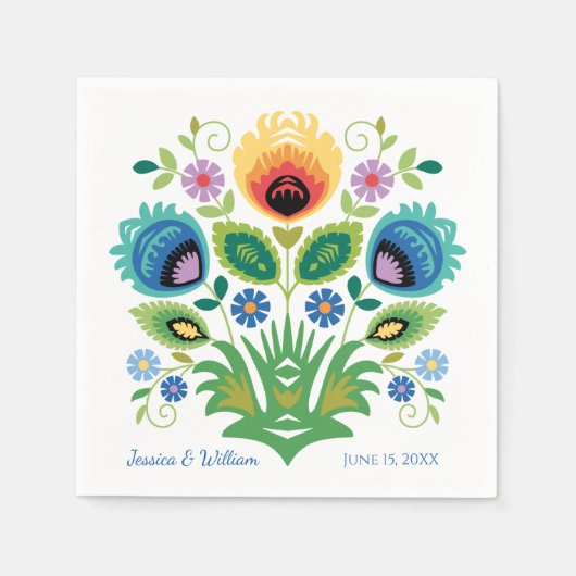 ポーランドフォーク花ラベンダーと黄色 スタンダードカクテルナプキン (正面)