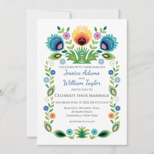 ポーランドフォーク花ラベンダーと黄色 招待状 (正面)