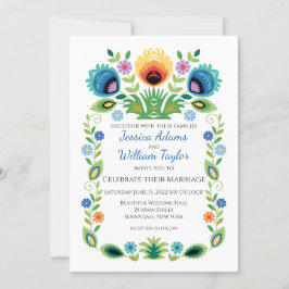 ポーランドフォーク花ラベンダーと黄色 招待状