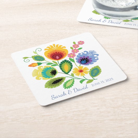 ポーランドフォーク花結婚黄色 スクエアペーパーコースター (アングル)