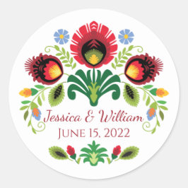 ポーランドフォーク花赤ステッカー ラウンドシール