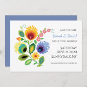 ポーランドフォーク花黄色カードを保存 招待状 (正面/裏面)