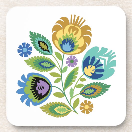 ポーランドフローライエローオークレペーパーカットデザイン コースター (正面)